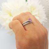 1.00 Carat (ctw) 14K White Gold Round Pink Sapphire & White Diamond Ladies Bridal Engagement Ring With Matching Band Set 1 CT