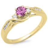 0.50 Carat (ctw) 18K Yellow Gold Round Pink Sapphire & White Diamond Ladies Crossover Swirl 3 Stone Bridal Engagement Ring 1/2 Ct