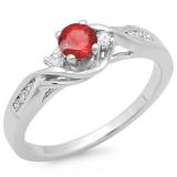 0.50 Carat (ctw) 18K White Gold Round Red Ruby & White Diamond Ladies Crossover Swirl 3 Stone Bridal Engagement Ring 1/2 Ct