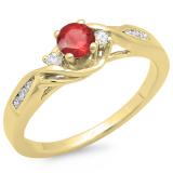 0.50 Carat (ctw) 18K Yellow Gold Round Red Ruby & White Diamond Ladies Crossover Swirl 3 Stone Bridal Engagement Ring 1/2 Ct