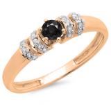 0.25 Carat (ctw) 10K Rose Gold Round Black & White Diamond Ladies Bridal Unique Engagement Ring 1/4 CT