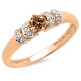 0.25 Carat (ctw) 10K Rose Gold Round Champagne & White Diamond Ladies Bridal Unique Engagement Ring 1/4 CT
