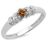 0.25 Carat (ctw) 10K White Gold Round Champagne & White Diamond Ladies Bridal Unique Engagement Ring 1/4 CT