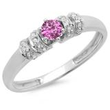 0.25 Carat (ctw) 10K White Gold Round Pink Sapphire & White Diamond Ladies Bridal Unique Engagement Ring 1/4 CT