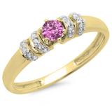 0.25 Carat (ctw) 10K Yellow Gold Round Pink Sapphire & White Diamond Ladies Bridal Unique Engagement Ring 1/4 CT