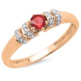 0.25 Carat (ctw) 10K Rose Gold Round Red Ruby & White Diamond Ladies Bridal Unique Engagement Ring 1/4 CT