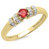 0.25 Carat (ctw) 10K Yellow Gold Round Red Ruby & White Diamond Ladies Bridal Unique Engagement Ring 1/4 CT