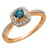 0.50 Carat (ctw) 14K Rose Gold Round Blue & White Diamond Ladies Halo Style Bridal Engagement Ring 1/2 CT