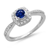 0.50 Carat (ctw) 18K White Gold Round Blue Sapphire & White Diamond Ladies Halo Style Bridal Engagement Ring 1/2 CT