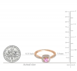 0.50 Carat (ctw) 14K Rose GoldRound Pink Sapphire & White Diamond Ladies Halo Style Bridal Engagement Ring 1/2 CT