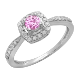 0.50 Carat (ctw) 18K White Gold Round Pink Sapphire & White Diamond Ladies Halo Style Bridal Engagement Ring 1/2 CT