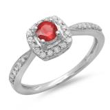 0.50 Carat (ctw) 14K White Gold Round Red Ruby & White Diamond Ladies Halo Style Bridal Engagement Ring 1/2 CT