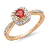 0.50 Carat (ctw) 18K Rose Gold Round Red Ruby & White Diamond Ladies Halo Style Bridal Engagement Ring 1/2 CT