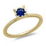 0.40 Carat (ctw) 10K Yellow Gold Round Cut Blue Sapphire Ladies Bridal Solitaire Engagement Ring