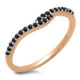 0.20 Carat (ctw) 10K Rose Gold Round Cut Black Diamond Ladies Anniversary Wedding Band Guard Ring 1/5 CT