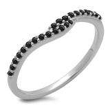 0.20 Carat (ctw) 10K White Gold Round Cut Black Diamond Ladies Anniversary Wedding Band Guard Ring 1/5 CT