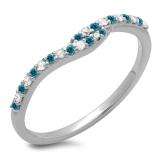 0.20 Carat (ctw) 10K White Gold Round Cut Blue & White Diamond Ladies Anniversary Wedding Band Guard Ring 1/5 CT