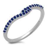 0.20 Carat (ctw) 14K White Gold Round Cut Blue Sapphire Ladies Anniversary Wedding Band Guard Ring 1/5 CT