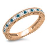 0.33 Carat (ctw) 14K Rose Gold Round Cut Blue & White Diamonds Ladies Milgrain Anniversary Wedding Stackable Band 1/3 CT