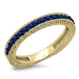 0.33 Carat (ctw) 10K Yellow Gold Round Cut Blue Sapphire Ladies Milgrain Anniversary Wedding Stackable Band 1/3 CT