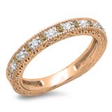 0.33 Carat (ctw) 14K Rose Gold Round Cut Champagne & White Diamonds Ladies Milgrain Anniversary Wedding Stackable Band 1/3 CT