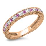0.33 Carat (ctw) 14K Rose Gold Round Cut Pink Sapphire & White Diamonds Ladies Milgrain Anniversary Wedding Stackable Band 1/3 CT