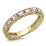 0.33 Carat (ctw) 14K Yellow Gold Round Cut Pink Sapphire & White Diamonds Ladies Milgrain Anniversary Wedding Stackable Band 1/3 CT