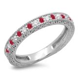 0.33 Carat (ctw) 14K White Gold Round Cut Red Ruby & White Diamonds Ladies Milgrain Anniversary Wedding Stackable Band 1/3 CT