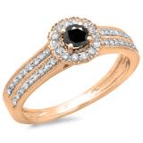 0.50 Carat (ctw) 14K Rose Gold Round Black & White Diamond Ladies Bridal Halo Style Cluster Engagement Ring 1/2 CT