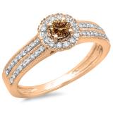 0.50 Carat (ctw) 10K Rose Gold Round Champagne & White Diamond Ladies Bridal Halo Style Cluster Engagement Ring 1/2 CT