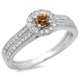 0.50 Carat (ctw) 10K White Gold Round Champagne & White Diamond Ladies Bridal Halo Style Cluster Engagement Ring 1/2 CT