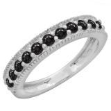 0.50 Carat (ctw) 10K White Gold Round Cut Black Diamond Ladies Milgrain Anniversary Wedding Stackable Band 1/2 CT