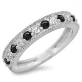 0.50 Carat (ctw) 14K White Gold Round Cut Black & White Diamond Ladies Milgrain Anniversary Wedding Stackable Band 1/2 CT