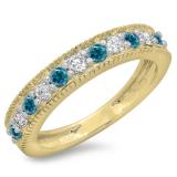 0.50 Carat (ctw) 14K Yellow Gold Round Cut Blue & White Diamond Ladies Milgrain Anniversary Wedding Stackable Band 1/2 CT