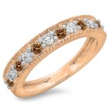 0.50 Carat (ctw) 10K Rose Gold Round Cut Champagne & White Diamond Ladies Milgrain Anniversary Wedding Stackable Band 1/2 CT
