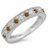 0.50 Carat (ctw) 10K White Gold Round Cut Champagne & White Diamond Ladies Milgrain Anniversary Wedding Stackable Band 1/2 CT