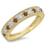 0.50 Carat (ctw) 18K Yellow Gold Round Cut Champagne & White Diamond Ladies Milgrain Anniversary Wedding Stackable Band 1/2 CT