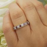 0.50 Carat (ctw) 18K Yellow Gold Round Cut Red Ruby & White Diamond Ladies Milgrain Anniversary Wedding Stackable Band 1/2 CT