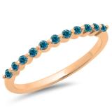 0.25 Carat (ctw) 18K Rose Gold Round Blue Diamond Ladies 11 Stone Anniversary Wedding Stackable Band 1/4 CT