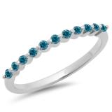 0.25 Carat (ctw) 18K White Gold Round Blue Diamond Ladies 11 Stone Anniversary Wedding Stackable Band 1/4 CT