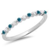 0.25 Carat (ctw) 18K White Gold Round Blue & White Diamond Ladies 11 Stone Anniversary Wedding Stackable Band 1/4 CT
