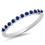 0.25 Carat (ctw) 10K White Gold Round Blue Sapphire Ladies 11 Stone Anniversary Wedding Stackable Band 1/4 CT