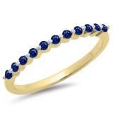 0.25 Carat (ctw) 10K Yellow Gold Round Blue Sapphire Ladies 11 Stone Anniversary Wedding Stackable Band 1/4 CT