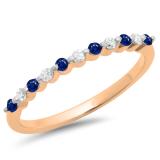 0.25 Carat (ctw) 10K Rose Gold Round Blue Sapphire & White Diamond Ladies 11 Stone Anniversary Wedding Stackable Band 1/4 CT