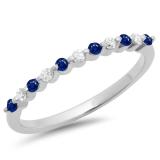0.25 Carat (ctw) 10K White Gold Round Blue Sapphire & White Diamond Ladies 11 Stone Anniversary Wedding Stackable Band 1/4 CT