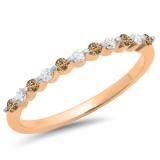 0.25 Carat (ctw) 10K Rose Gold Round Champagne & White Diamond Ladies 11 Stone Anniversary Wedding Stackable Band 1/4 CT