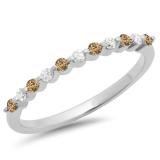 0.25 Carat (ctw) 10K White Gold Round Champagne & White Diamond Ladies 11 Stone Anniversary Wedding Stackable Band 1/4 CT