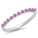0.25 Carat (ctw) 10K White Gold Round Pink Sapphire Ladies 11 Stone Anniversary Wedding Stackable Band 1/4 CT