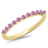 0.25 Carat (ctw) 10K Yellow Gold Round Pink Sapphire Ladies 11 Stone Anniversary Wedding Stackable Band 1/4 CT