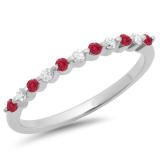 0.25 Carat (ctw) 18K White Gold Round Red Ruby & White Diamond Ladies 11 Stone Anniversary Wedding Stackable Band 1/4 CT